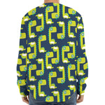Little Green Dinosaur Pattern Print Long Sleeve Baseball Jersey