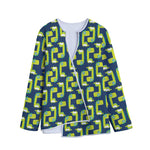 Little Green Dinosaur Pattern Print Long Sleeve Short Coat