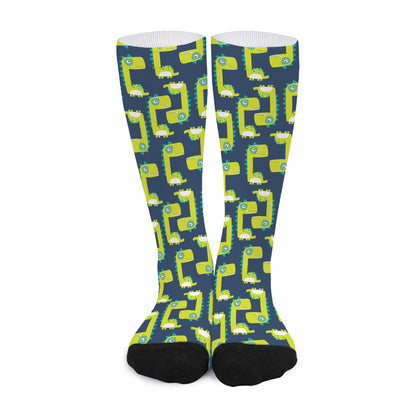 Little Green Dinosaur Pattern Print Long Socks