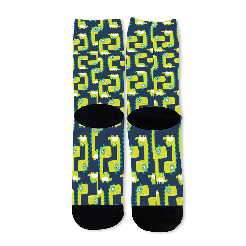 Little Green Dinosaur Pattern Print Long Socks