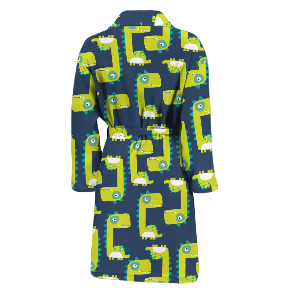 Little Green Dinosaur Pattern Print Men's Bathrobe