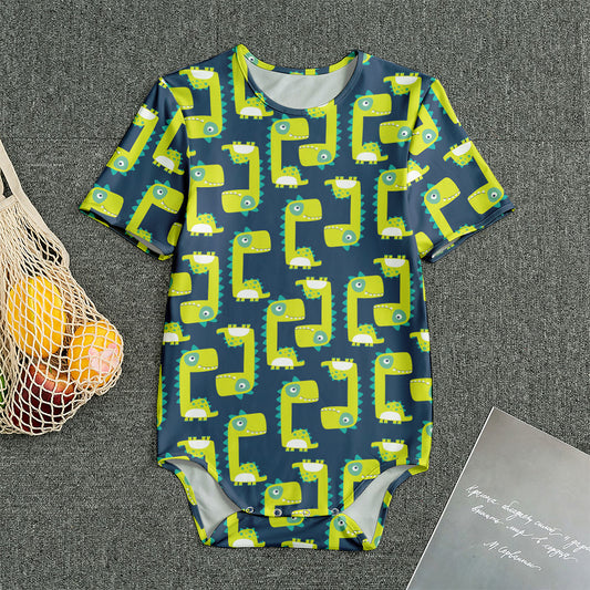 Little Green Dinosaur Pattern Print Men's Bodysuit
