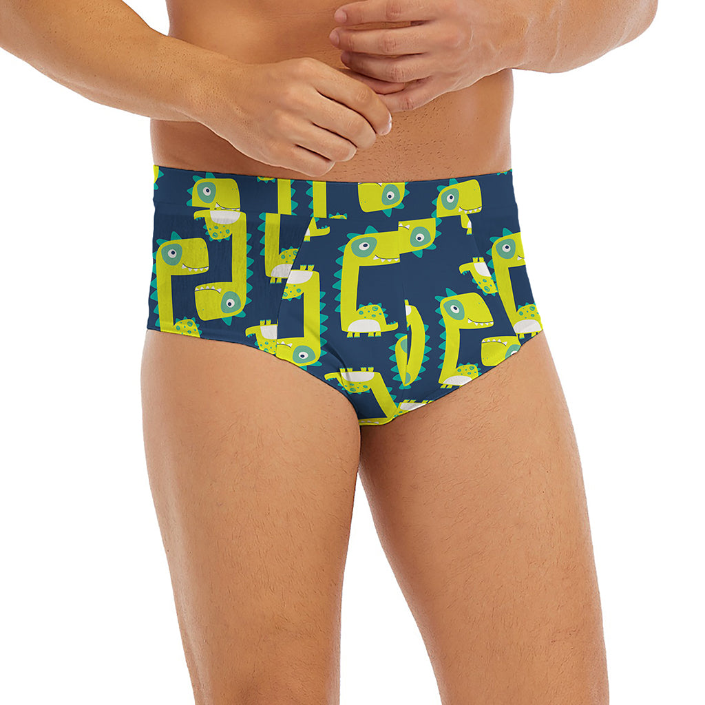 Little Green Dinosaur Pattern Print Men's Briefs
