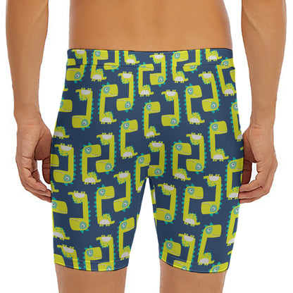 Little Green Dinosaur Pattern Print Men's Long Boxer Briefs