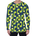 Little Green Dinosaur Pattern Print Men's Long Sleeve T-Shirt