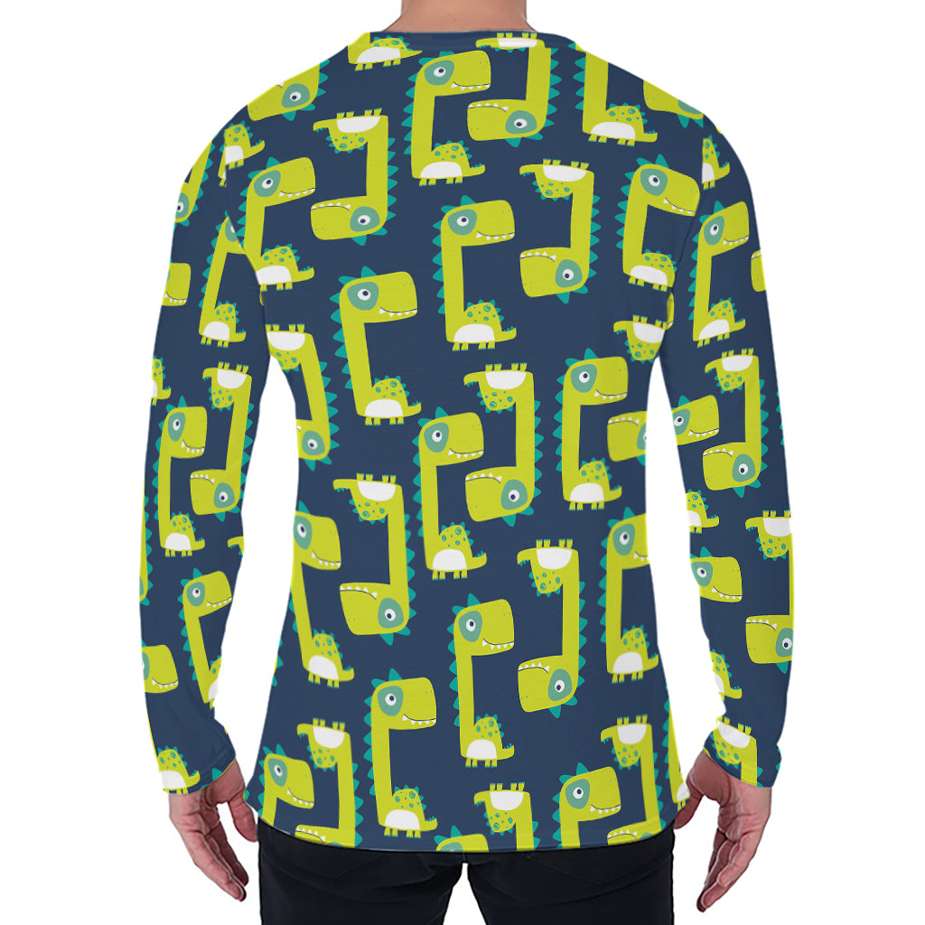Little Green Dinosaur Pattern Print Men's Long Sleeve T-Shirt