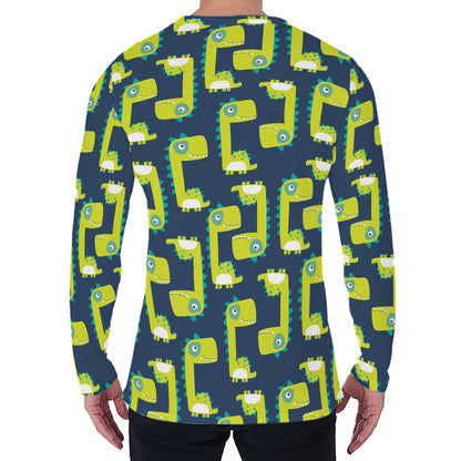 Little Green Dinosaur Pattern Print Men's Long Sleeve T-Shirt