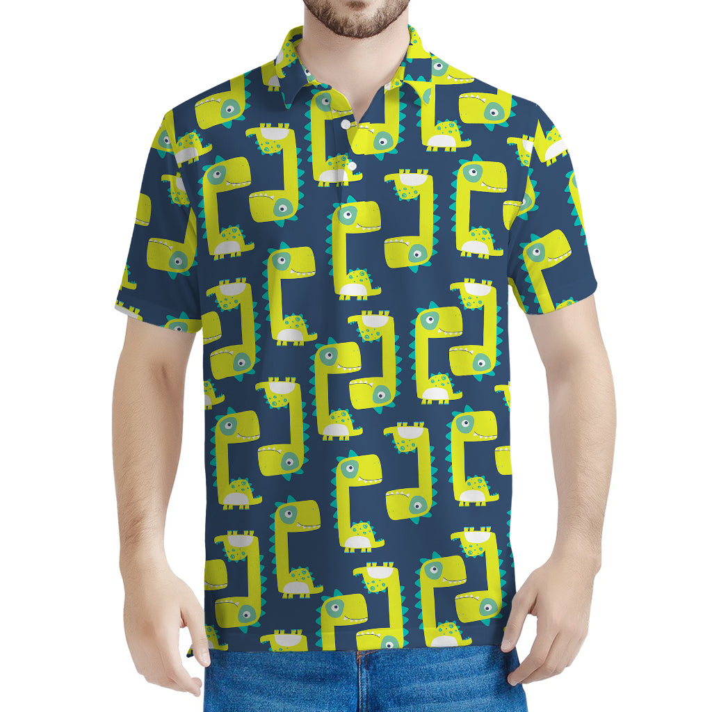 Little Green Dinosaur Pattern Print Men's Polo Shirt