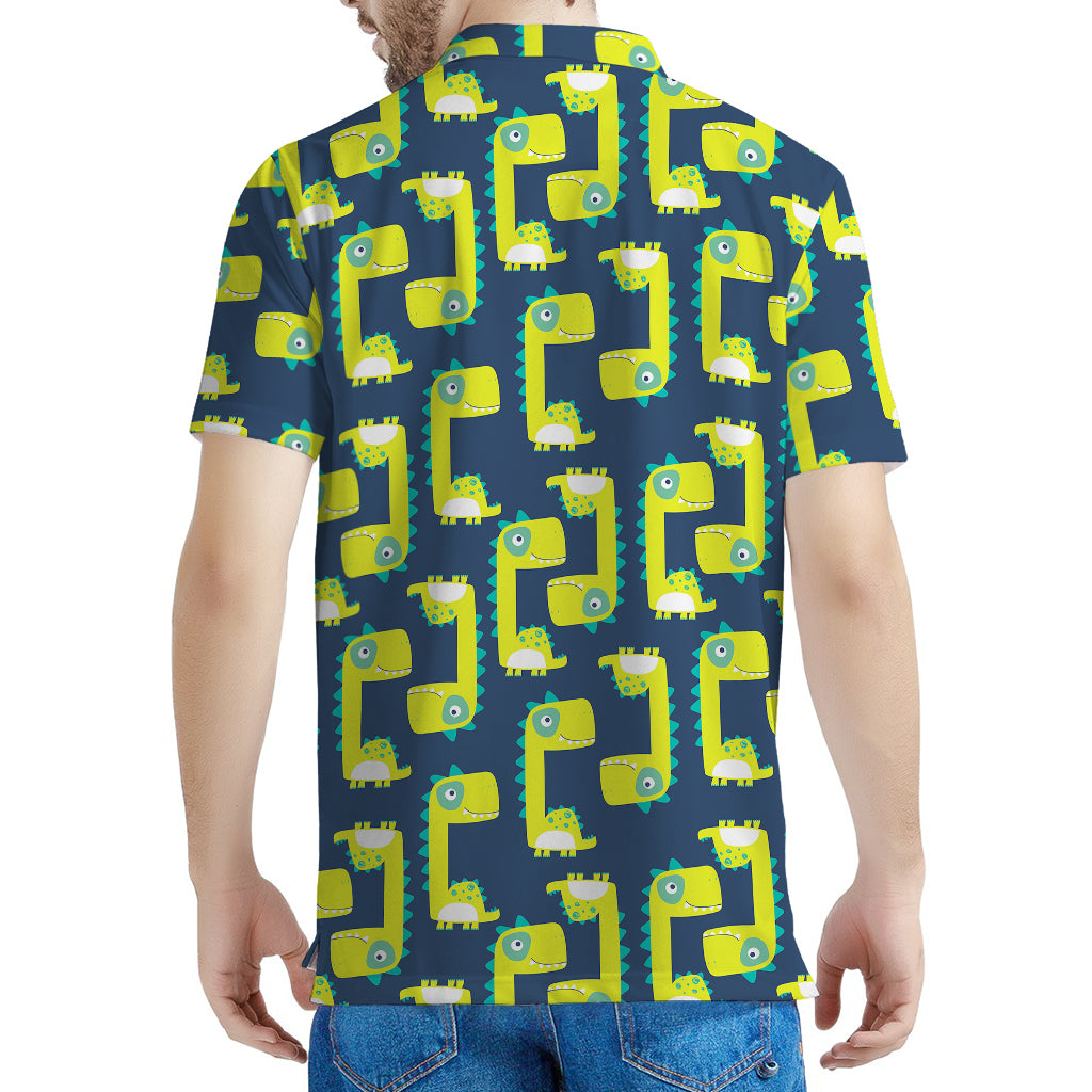 Little Green Dinosaur Pattern Print Men's Polo Shirt