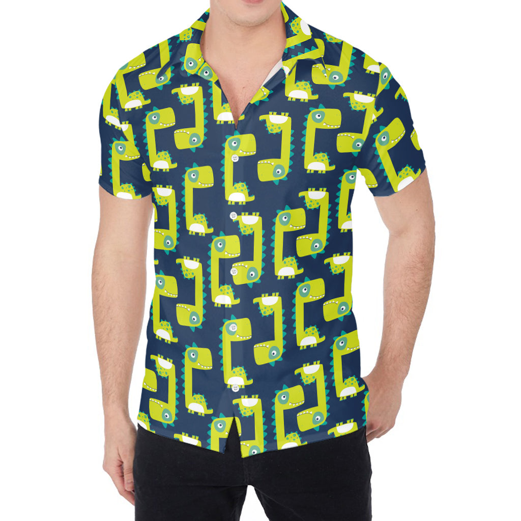 Little Green Dinosaur Pattern Print Men's Shirt