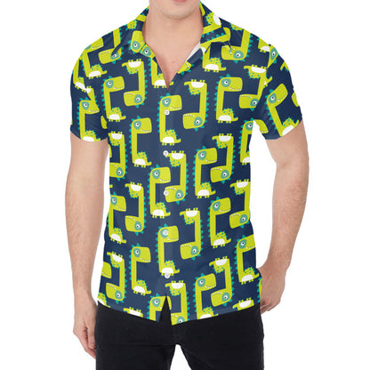 Little Green Dinosaur Pattern Print Men's Shirt
