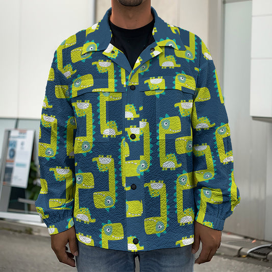Little Green Dinosaur Pattern Print Men's Shirt Jacket