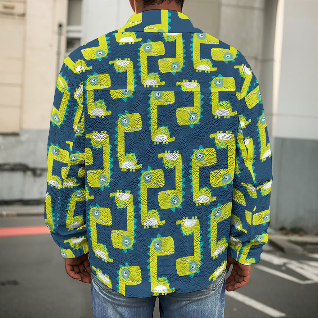 Little Green Dinosaur Pattern Print Men's Shirt Jacket