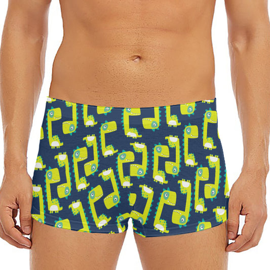 Little Green Dinosaur Pattern Print Men's Short Boxer Briefs
