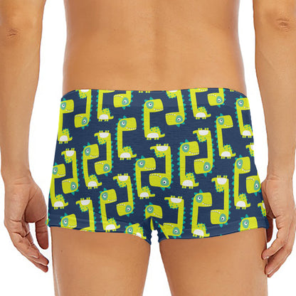 Little Green Dinosaur Pattern Print Men's Short Boxer Briefs