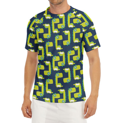 Little Green Dinosaur Pattern Print Men's Short Sleeve Rash Guard