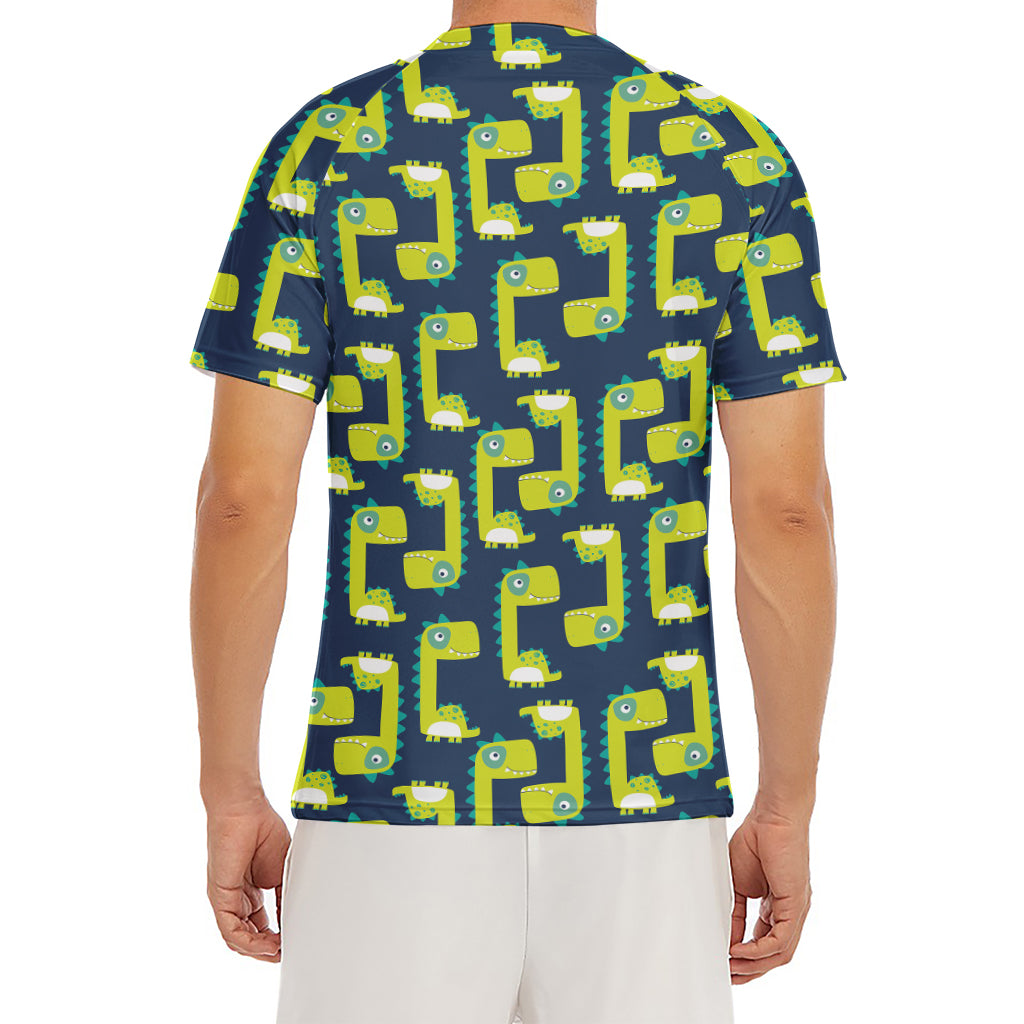 Little Green Dinosaur Pattern Print Men's Short Sleeve Rash Guard