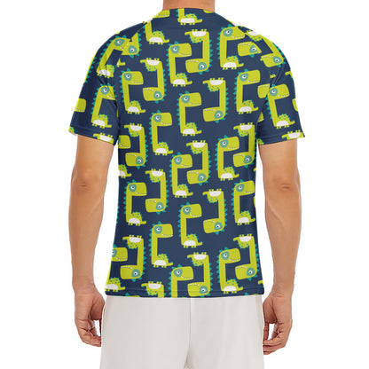 Little Green Dinosaur Pattern Print Men's Short Sleeve Rash Guard