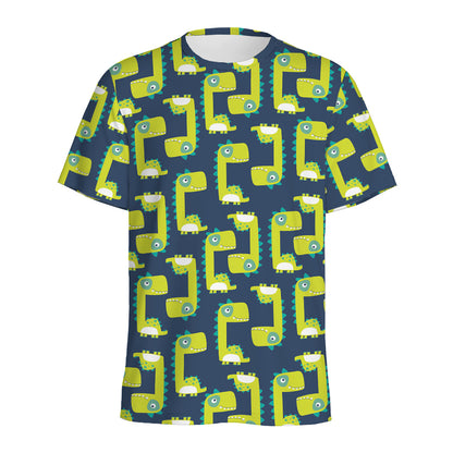 Little Green Dinosaur Pattern Print Men's Sports T-Shirt