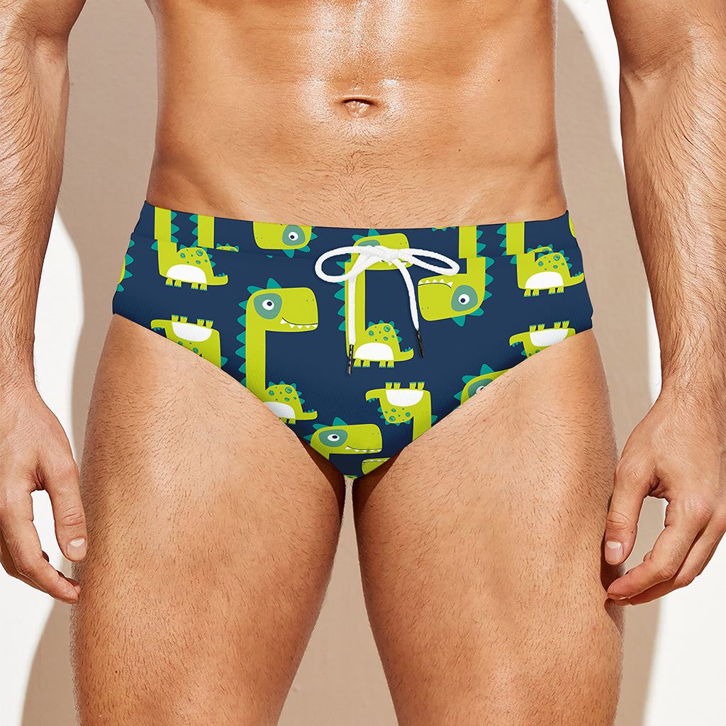 Little Green Dinosaur Pattern Print Men's Swim Briefs