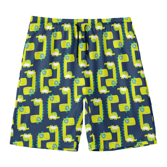 Little Green Dinosaur Pattern Print Men's Swim Trunks