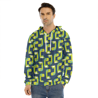 Little Green Dinosaur Pattern Print Men's Velvet Pullover Hoodie