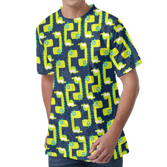 Little Green Dinosaur Pattern Print Men's Velvet T-Shirt