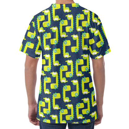 Little Green Dinosaur Pattern Print Men's Velvet T-Shirt
