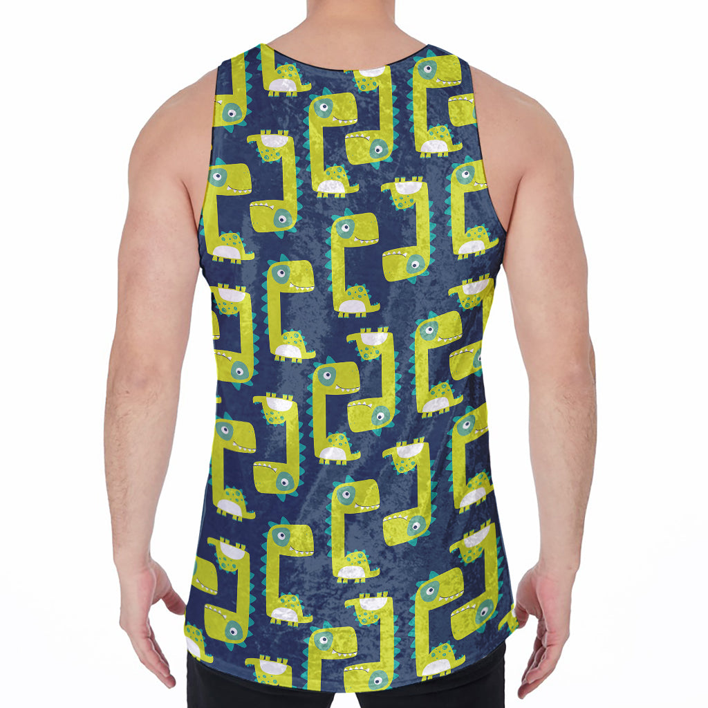Little Green Dinosaur Pattern Print Men's Velvet Tank Top