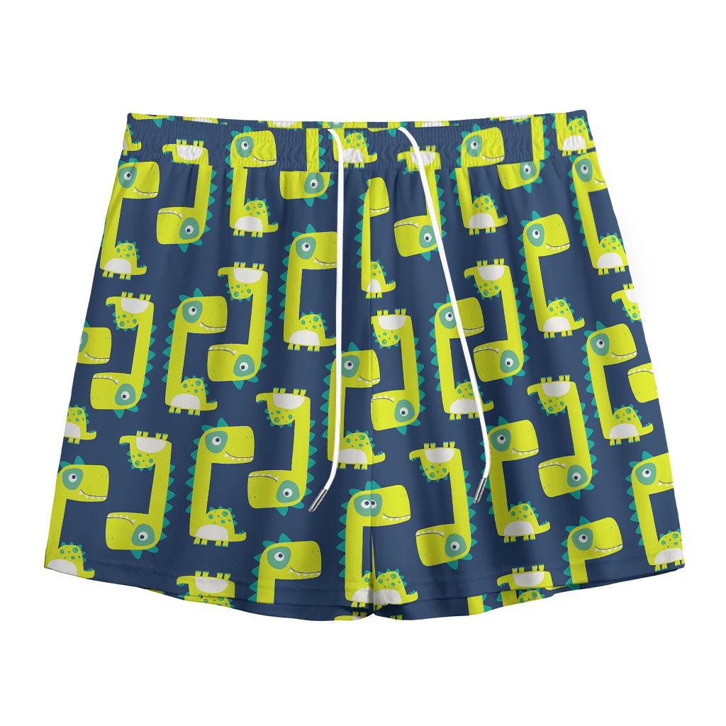 Little Green Dinosaur Pattern Print Mesh Shorts