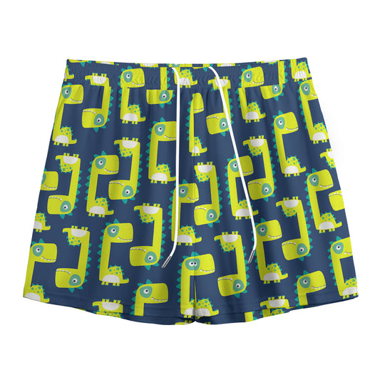 Little Green Dinosaur Pattern Print Mesh Shorts