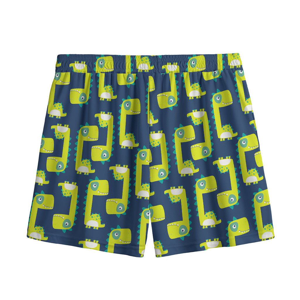 Little Green Dinosaur Pattern Print Mesh Shorts