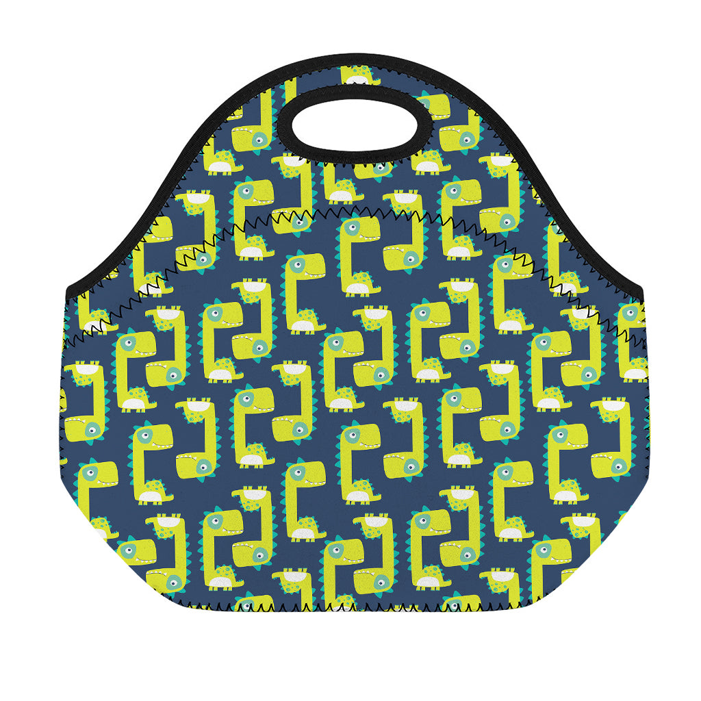 Little Green Dinosaur Pattern Print Neoprene Lunch Bag