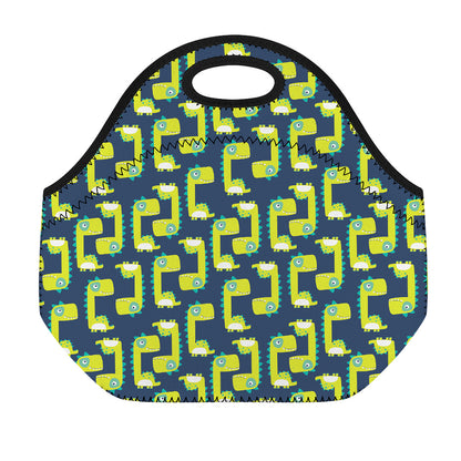 Little Green Dinosaur Pattern Print Neoprene Lunch Bag