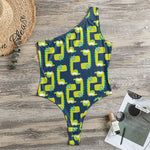 Little Green Dinosaur Pattern Print One Shoulder Bodysuit