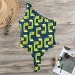 Little Green Dinosaur Pattern Print One Shoulder Bodysuit