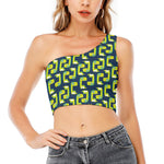 Little Green Dinosaur Pattern Print One Shoulder Crop Top