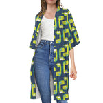 Little Green Dinosaur Pattern Print Open Front Beach Cover Up