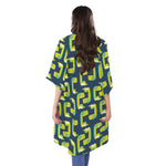 Little Green Dinosaur Pattern Print Open Front Beach Cover Up