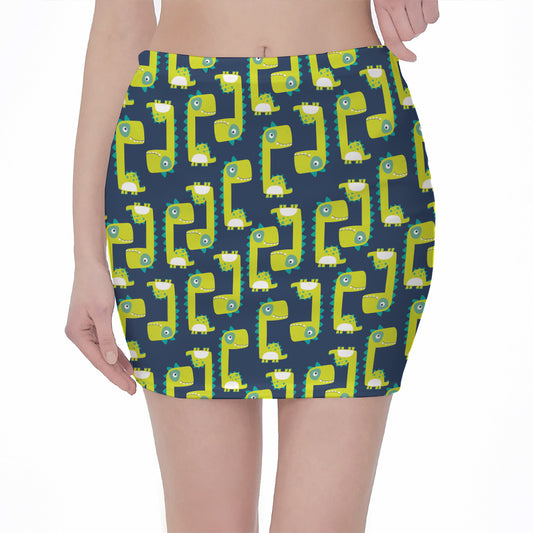Little Green Dinosaur Pattern Print Pencil Mini Skirt