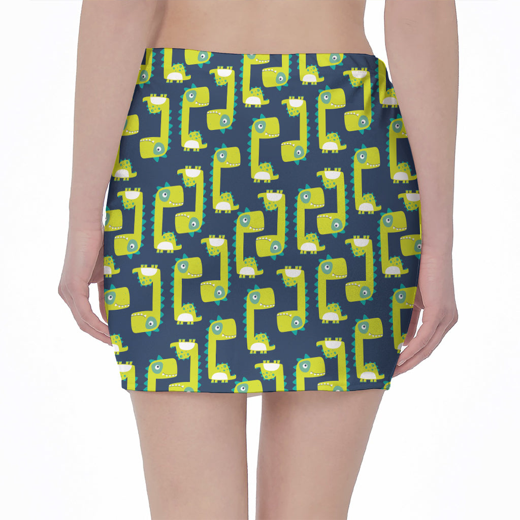 Little Green Dinosaur Pattern Print Pencil Mini Skirt