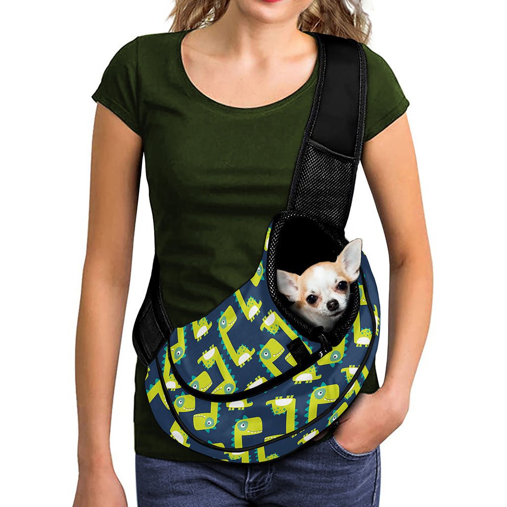 Little Green Dinosaur Pattern Print Pet Sling Carrier