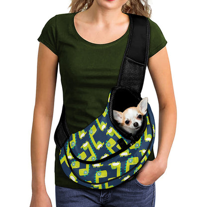 Little Green Dinosaur Pattern Print Pet Sling Carrier