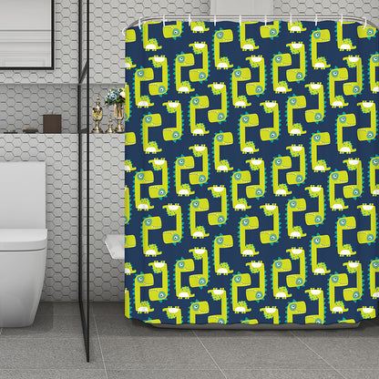 Little Green Dinosaur Pattern Print Polyester Shower Curtain