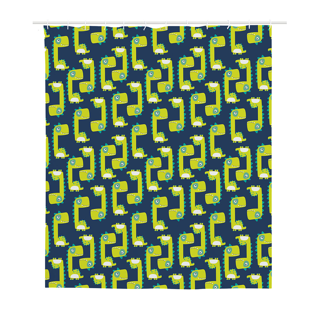 Little Green Dinosaur Pattern Print Polyester Shower Curtain