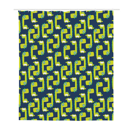 Little Green Dinosaur Pattern Print Polyester Shower Curtain