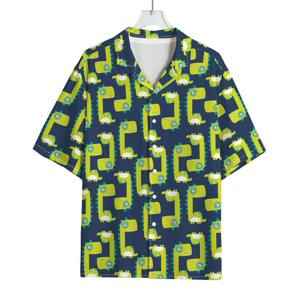 Little Green Dinosaur Pattern Print Rayon Hawaiian Shirt