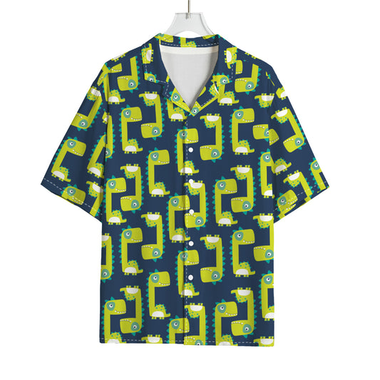 Little Green Dinosaur Pattern Print Rayon Hawaiian Shirt