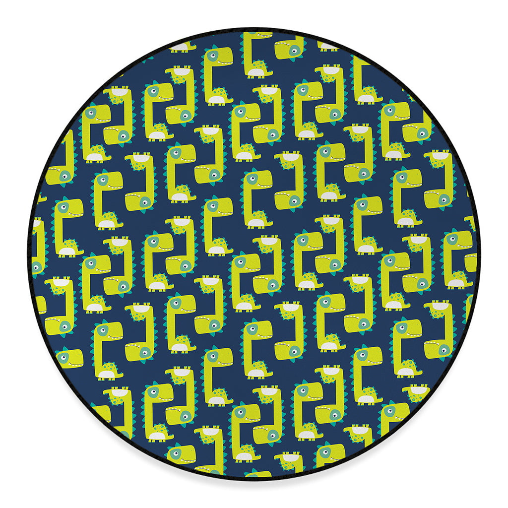 Little Green Dinosaur Pattern Print Round Floor Mat