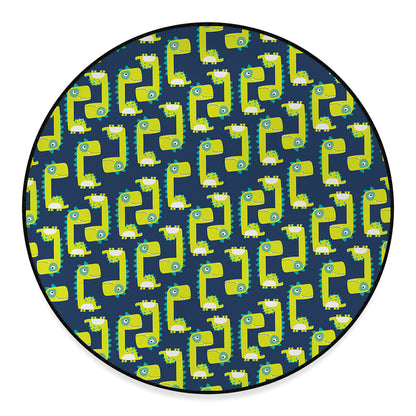 Little Green Dinosaur Pattern Print Round Floor Mat